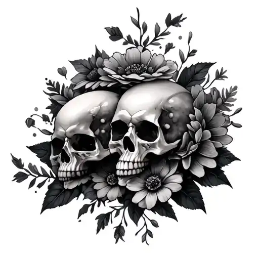 Sad Emo Skulls Flowers Hope Intertwined