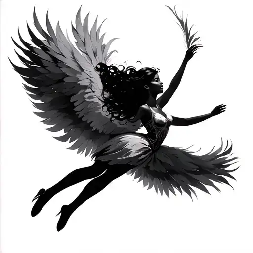 Girl Flying With Feathers