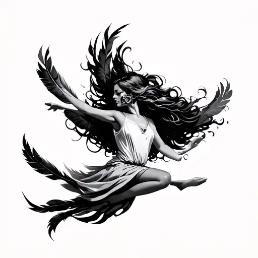 Girl Flying With Feathers Minimal