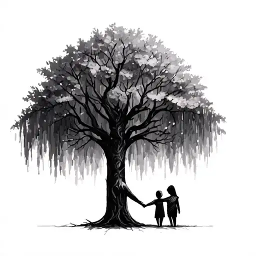 Willow Tree With Daughter Holding Dads Hand