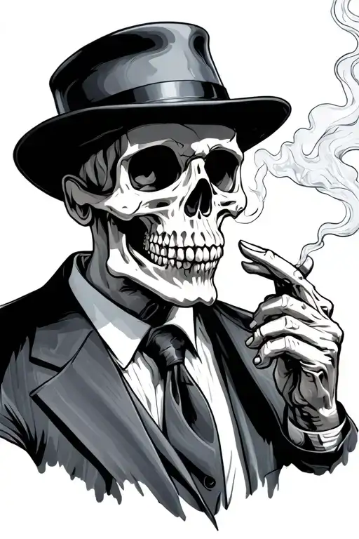 Skeleton In A Suit Smoking