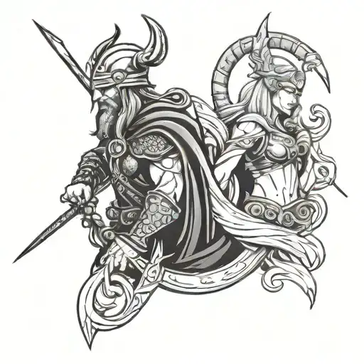 Viking Male And Witch Female With Scorpio Symbol And Virgo Symbol