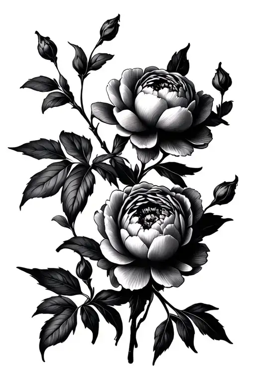 Peonys With Little Leaves Intertwined