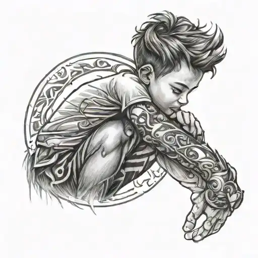 Deep Named Tatto For Boy Holding