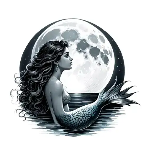 Mermaid Looking Up At Waxing Gibbous Moon