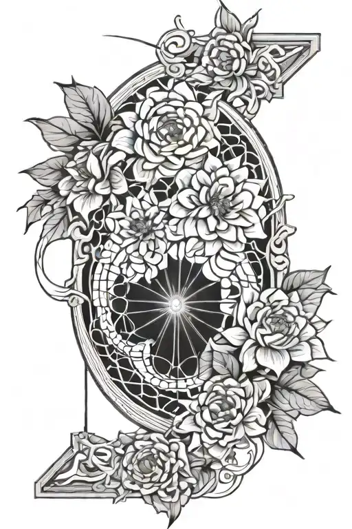 Cathedral Window Broken Dahlia Flowers Spiderwebs