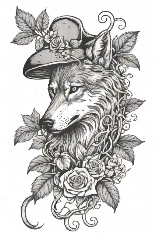 Wolf Mushroom Ivy Rose Intertwined