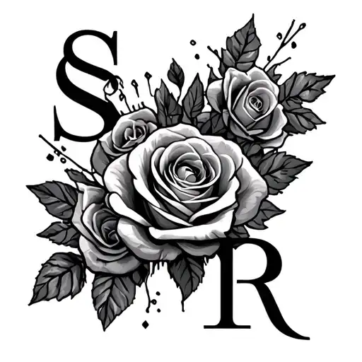 Roses And Dystruction Upper Arm Sleeve With Initials S A R Vertical Down The Sleeve