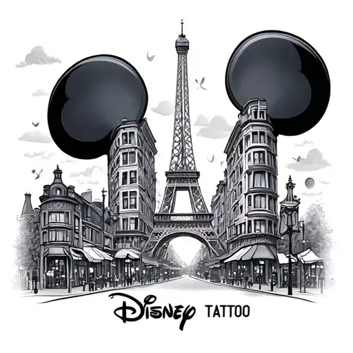 Mouse Ears With Eifel Tower And Disney Main Street