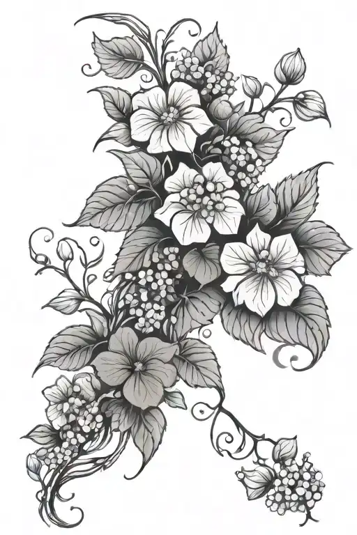 Vines And Hydrangea Flowers