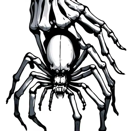 Skeleton Hand With A Spider Walking Over It