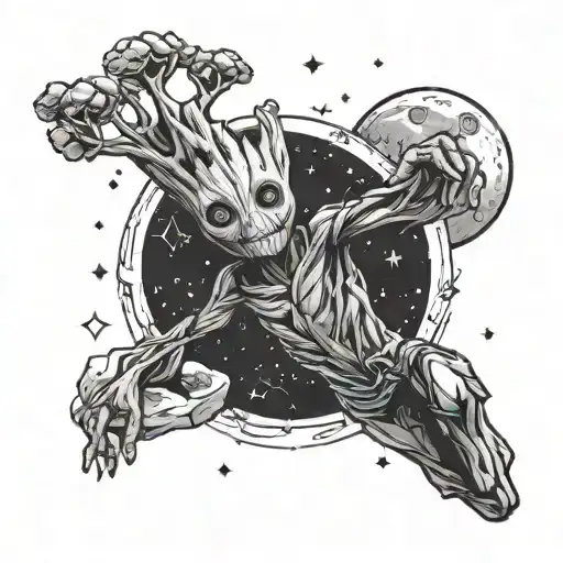 Groot Hanging Off Moon Looking Foreard