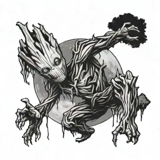 Groot Hanging Off Moon Looking Foreard