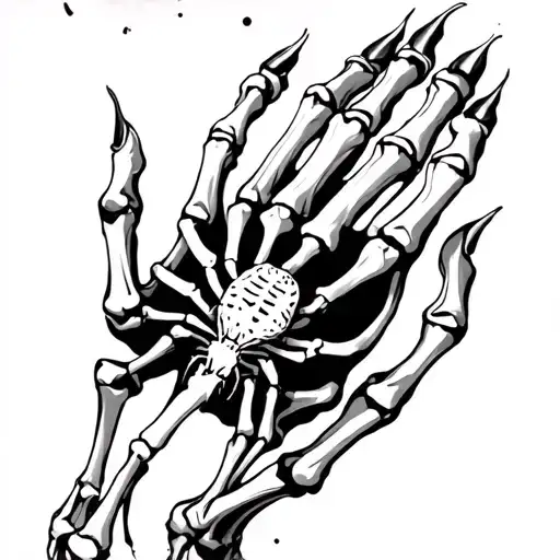 Skeleton Hand With A Spider Walking Over It