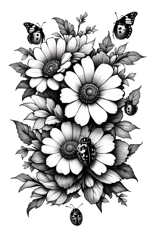 Butterfly Ladybug Flowers Intertwined