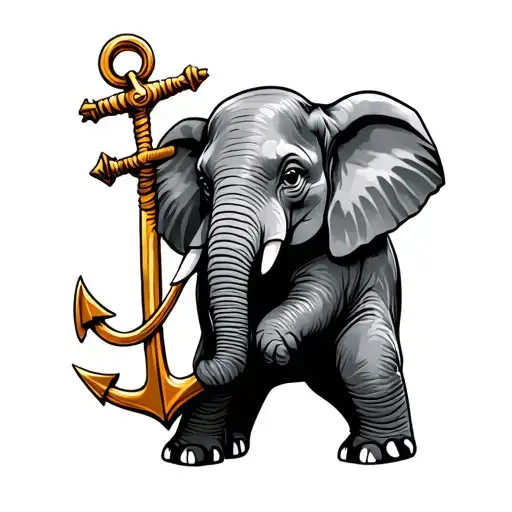 An Elephant Holding An Anchor By Its Trunk