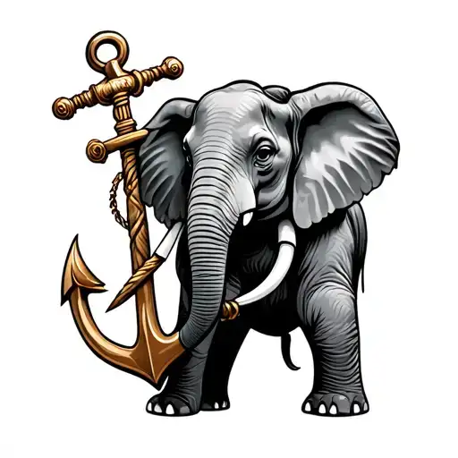 An Elephant Holding An Anchor By Its Trunk Side On