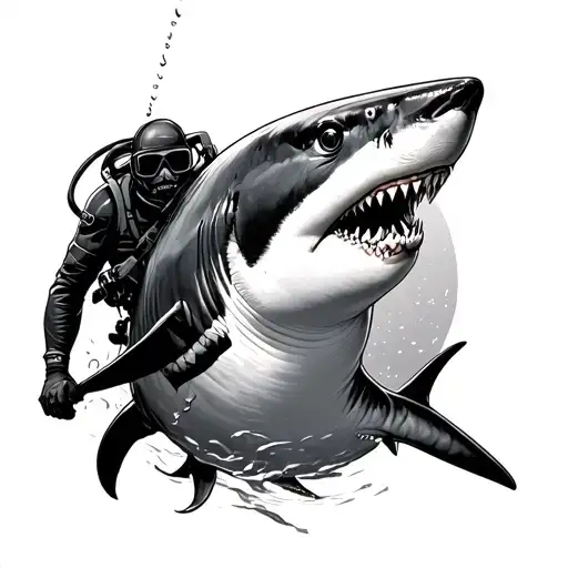Hammer Shark And Diver Exploring