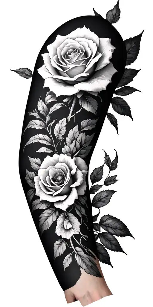 Simple Arm Sleeve With Compas Rose Map Lines And Flowers