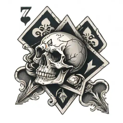 Small Skull With 7 Of Spades 2 Of Diamonds Playing Card