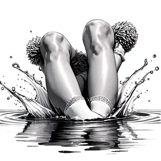 Woman's Legs Wearing Pom Pom Socks Splashing In Water