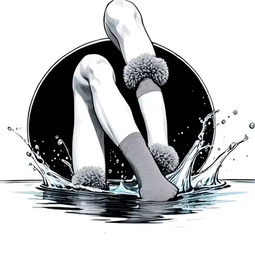 Woman's Legs Wearing Low Cut Pom Pom Socks Splashing In Water