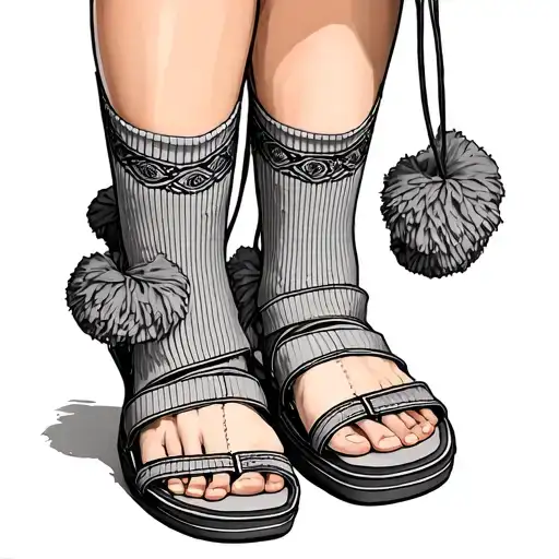 Woman's Legs Wearing Low Cut Pom Pom Socks & Sandals