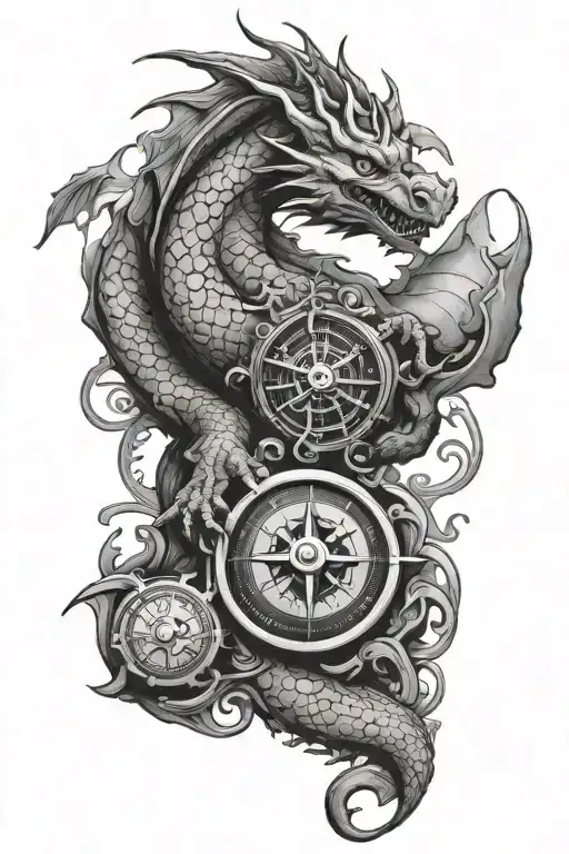 Dragon On Arm With Compass