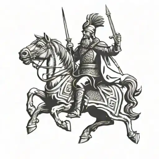 Skanderbeg With Albanian Flag Waving