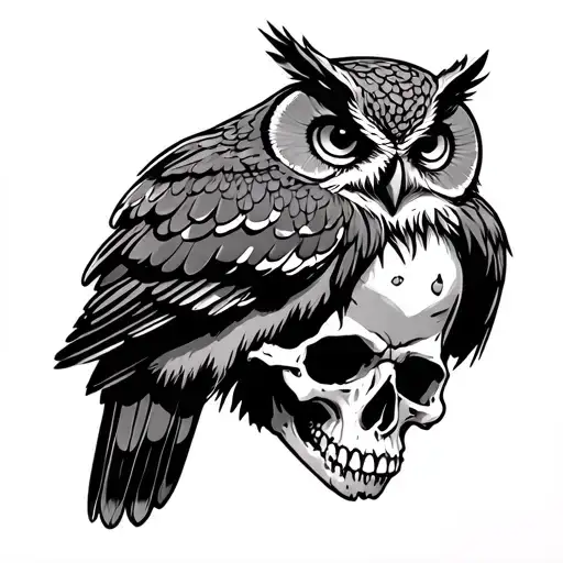 Owl Perched On Zombie Skull
