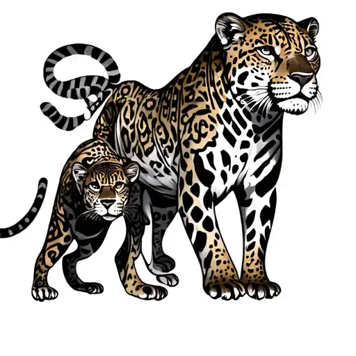 1 Big Aztec Jaguar With 3 Baby Aztec Jaguars