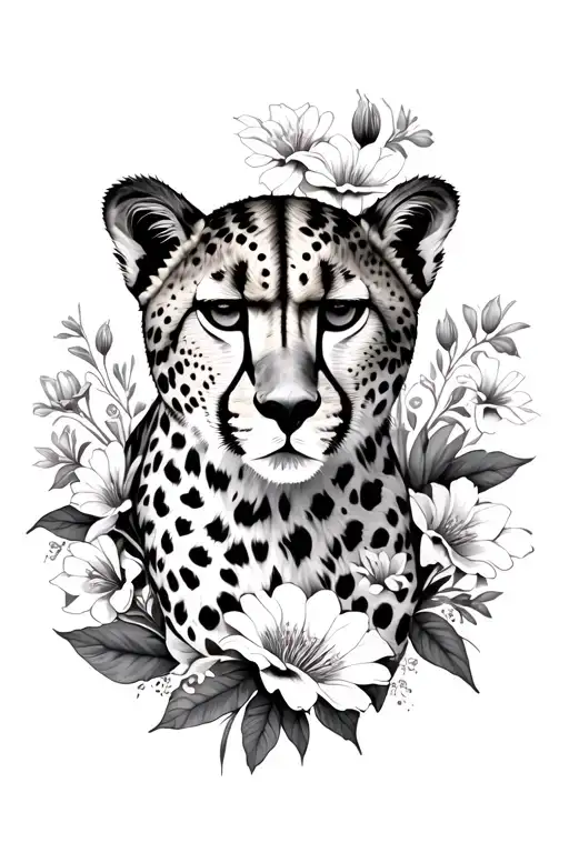 Cheetah Surrounded By Flowers