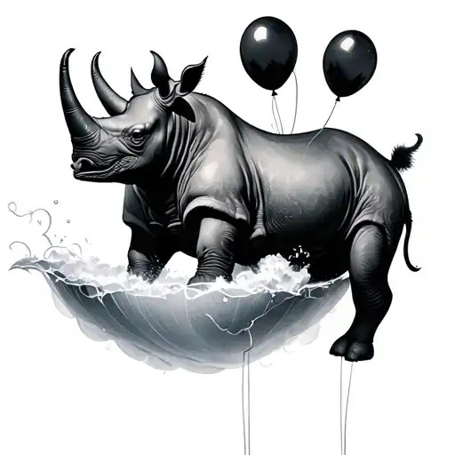 Rhino Floating With Balloons