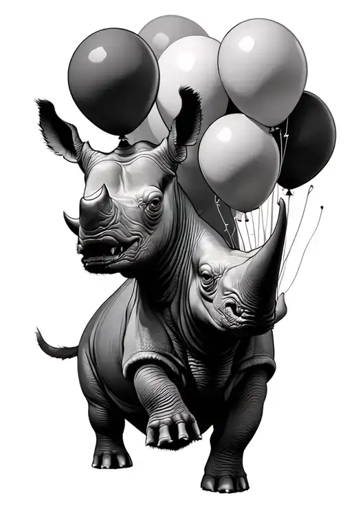 Rhino Being Lifted By Balloons