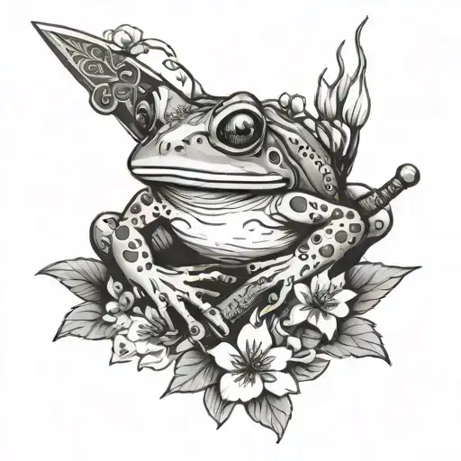 Frog With Sword And Cherry Blossom