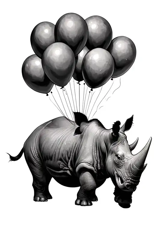 Rhino Being Lifted By Balloons