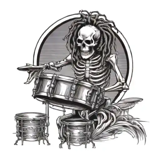 Skeleton With Dreads Playing Steel Drums