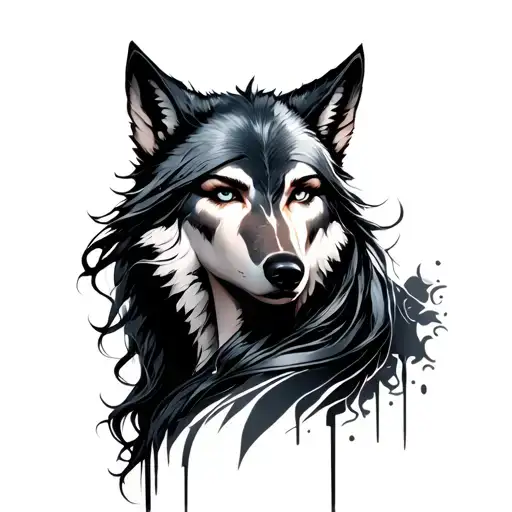 Women Warior With A Wolfshadow