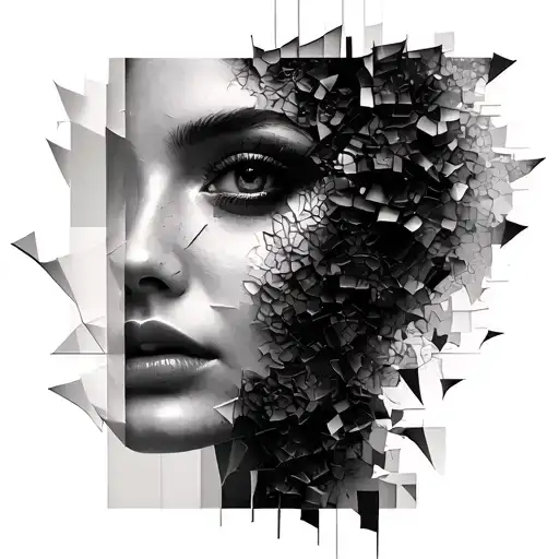 A Face Of A Woman Collage Form As If They Were Glass Fragments