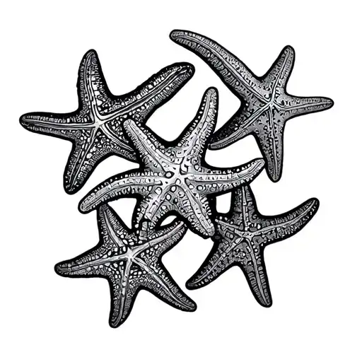 Seven Starfish Grouped To Create Circle Simple Lines