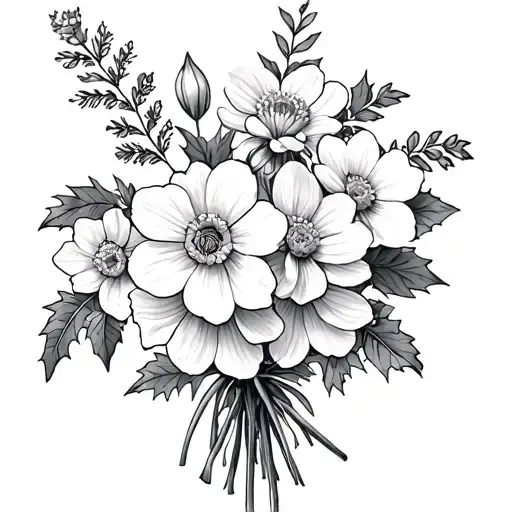 Carnation Daffodil Honeysuckle Chrysanthemum Holly Bouquet