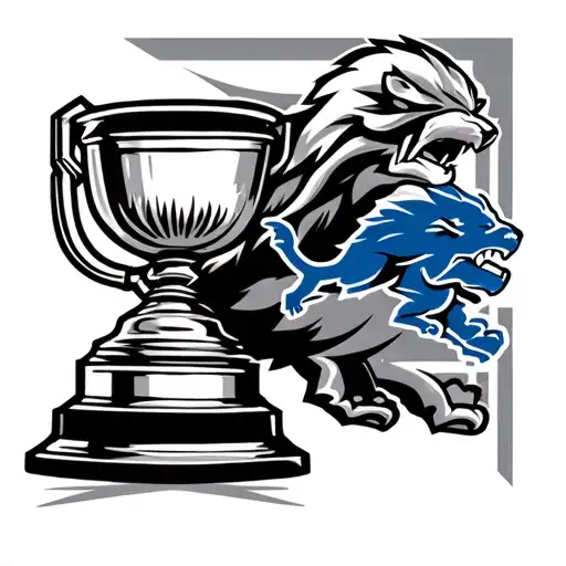 Detroit Lions Logo Holding Lombardi Trophy