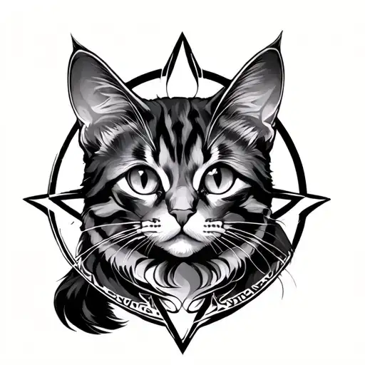 Cat Themed Pentagram With Nine Points