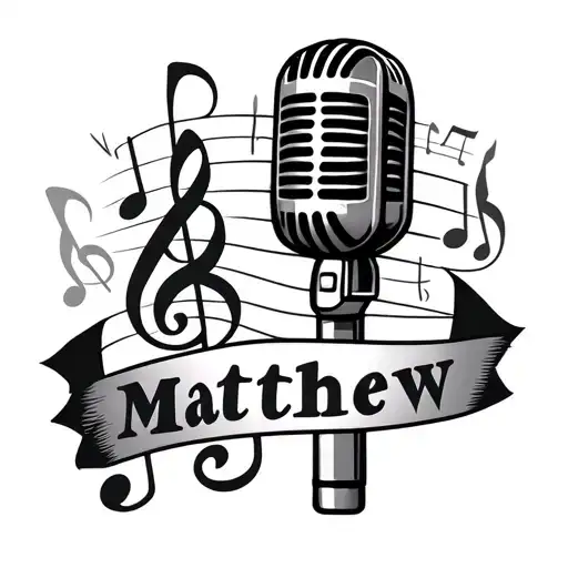 Musical Notes And Microphone Intertwined With The Name Matthew