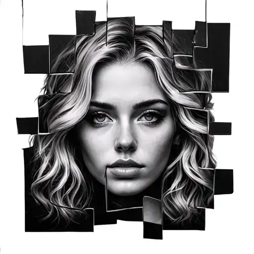 A Face Of A Blonde Woman In Collage As If Romipidenin Large Pieces Of Glass