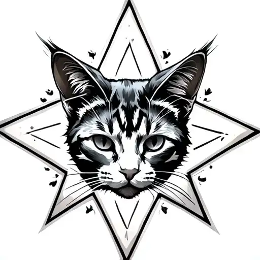 Cat Head Sihlouette In A Star With Nine Points