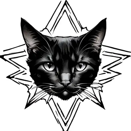 Cat Head Sihlouette In A Star With Nine Points