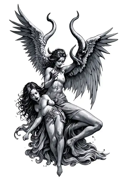 Female Angel Fighting Satan