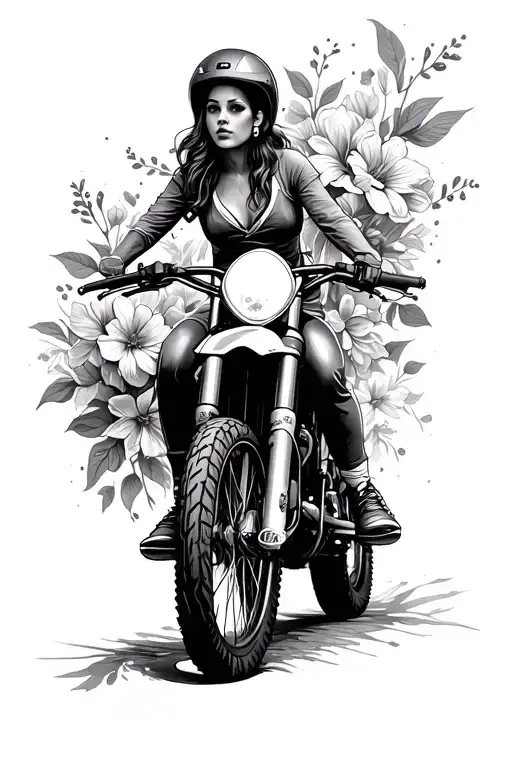 Woman Riding A Dirtbike Surrounded By Flowers