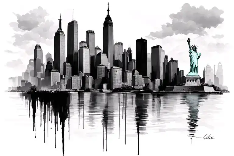 New York Skyline And Statue Of Liberty